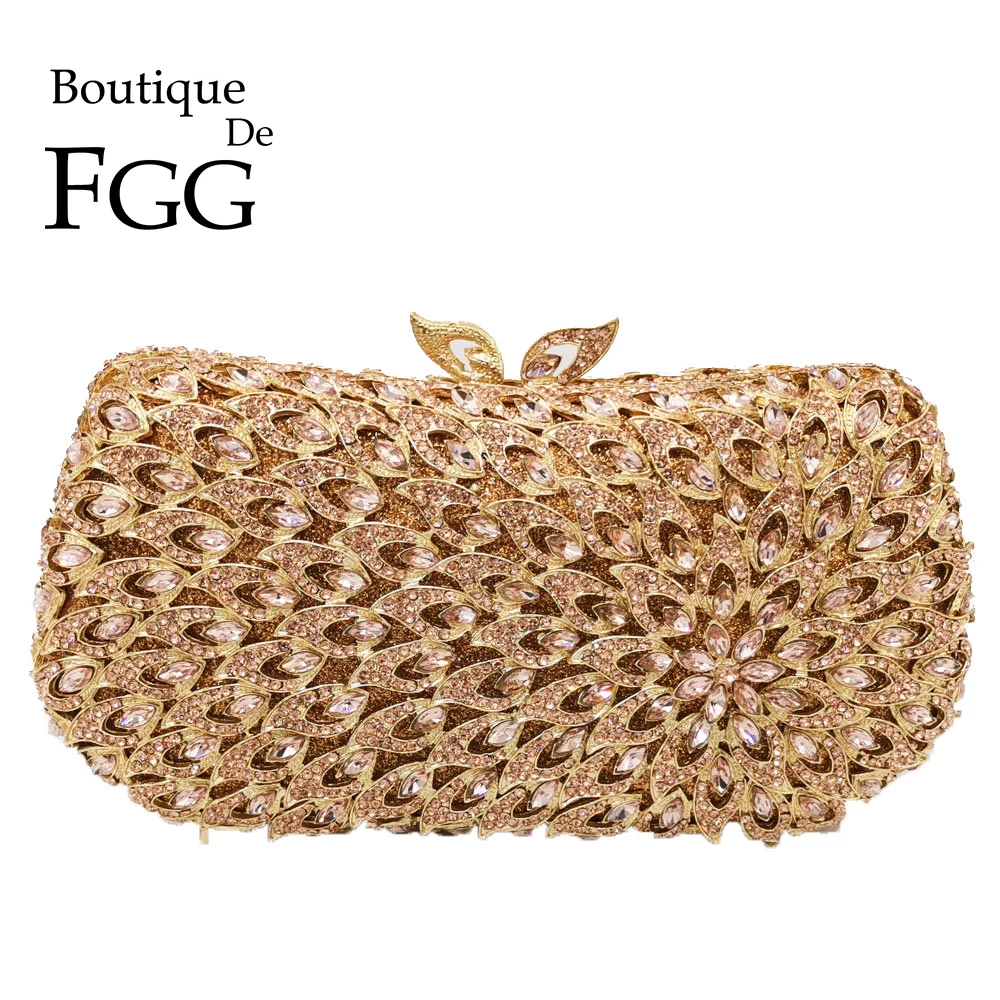 

Boutique De FGG Elegant Women Evening Minaudiere Bags Wedding Party Bridal Crystal Clutch Purses and Handbags Ladies Hand Bag