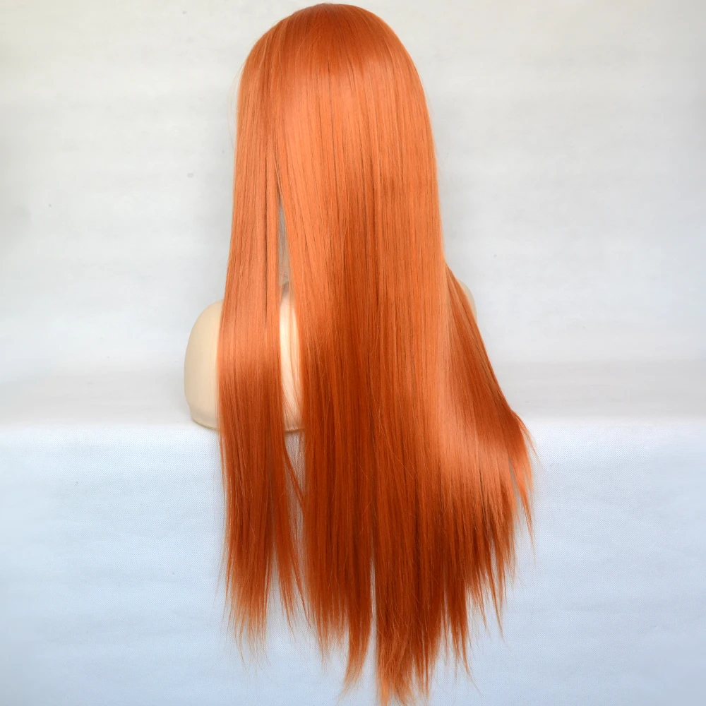 Voguequeen Orange Synthetic T Lace Front Wig Long Straight Natural Hairline For Women