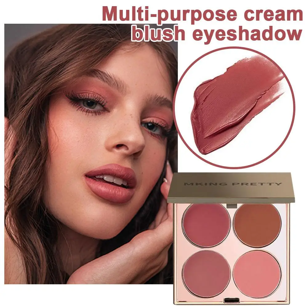 Palette de fard à barrage crème polyvalente pour femmes et filles, fard à joues pour le visage à quatre documents, Highlight WagPlate, 256 rouges à lèvres, E7W4