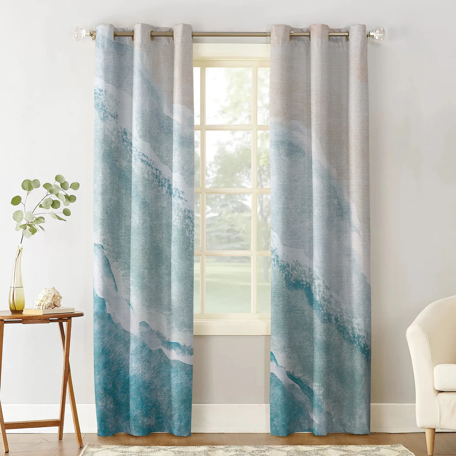 Sea Beach Gradual Blue Khaki Room Curtains Large Window Window Curtains Curtain Lights Bathroom Bedroom Kitchen Decor