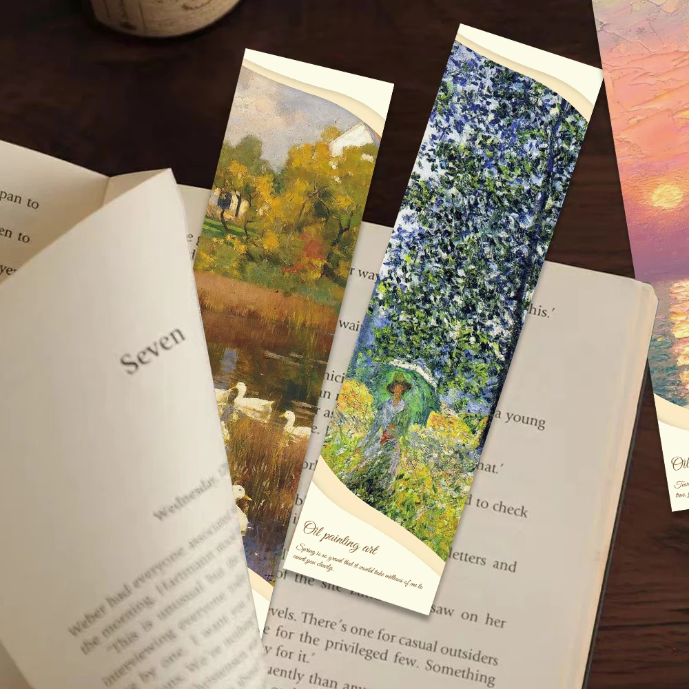 

30pcs Oil Painting Style Bookmarks Reading Book Annotated Pages Mark Students With Gift Paper Page Holders