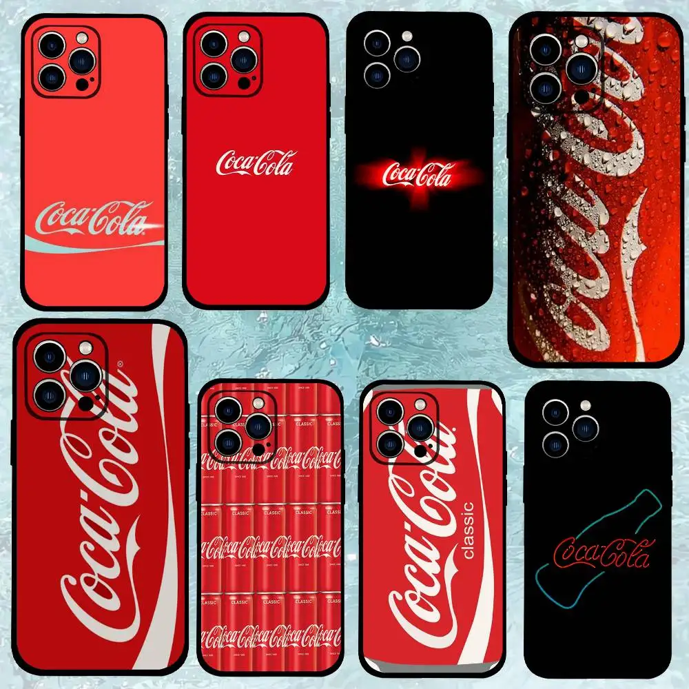 C-CocaS-Fashion Cola Handyhülle für iPhone 1716 15 14 13 Pro Max 11 12 Mini X Xs XR Schwarze Silikonhülle