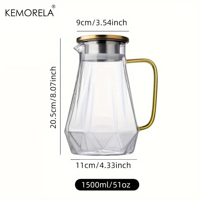 1PCS Diamond Texture Glass Teapot Can Place Cold/Hot Water Transparent Coffee Pot Home High Capacity Water Carafe Glass Pitcher