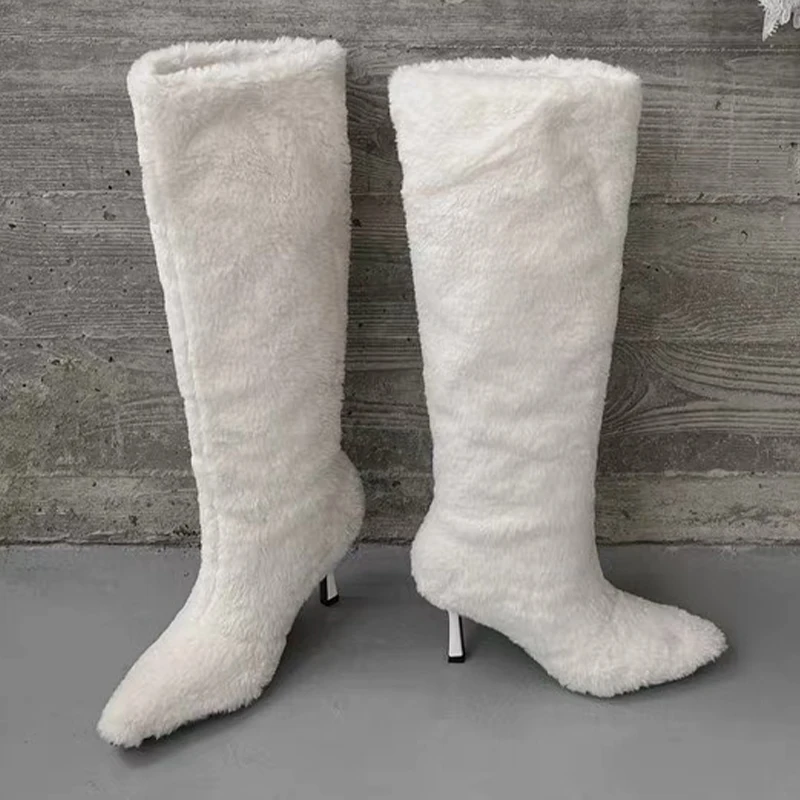 

Высокие сапоги для женщин Dur High Heels Модная обувь Платье Новые зимние сапоги до колена 2025 Дизайнерские роскошные Mujer Botas с острым носком