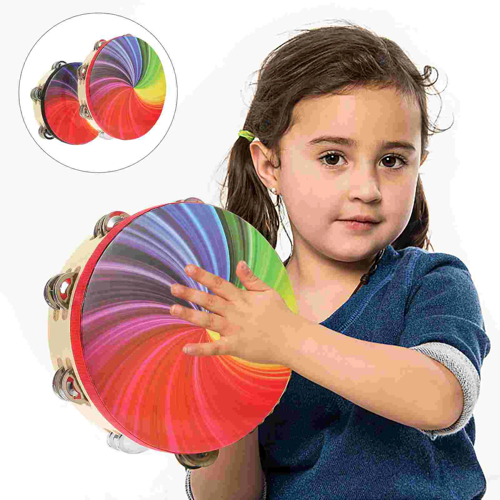 Rainbow Tambourine Kids Musical Instrument Cheering Prop Percussion for Adults Hand Knocking Toy Bell Instruments