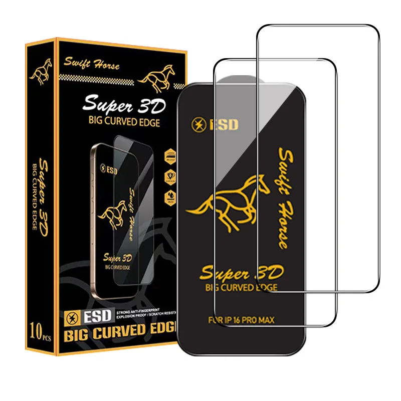 

50pcs New Swift Horse 3D Full Tempered Glass For IPHONE 16 16E 15 14 13 12 11 Pro XS Max XR Mini 7 8 Plus Screen Protector