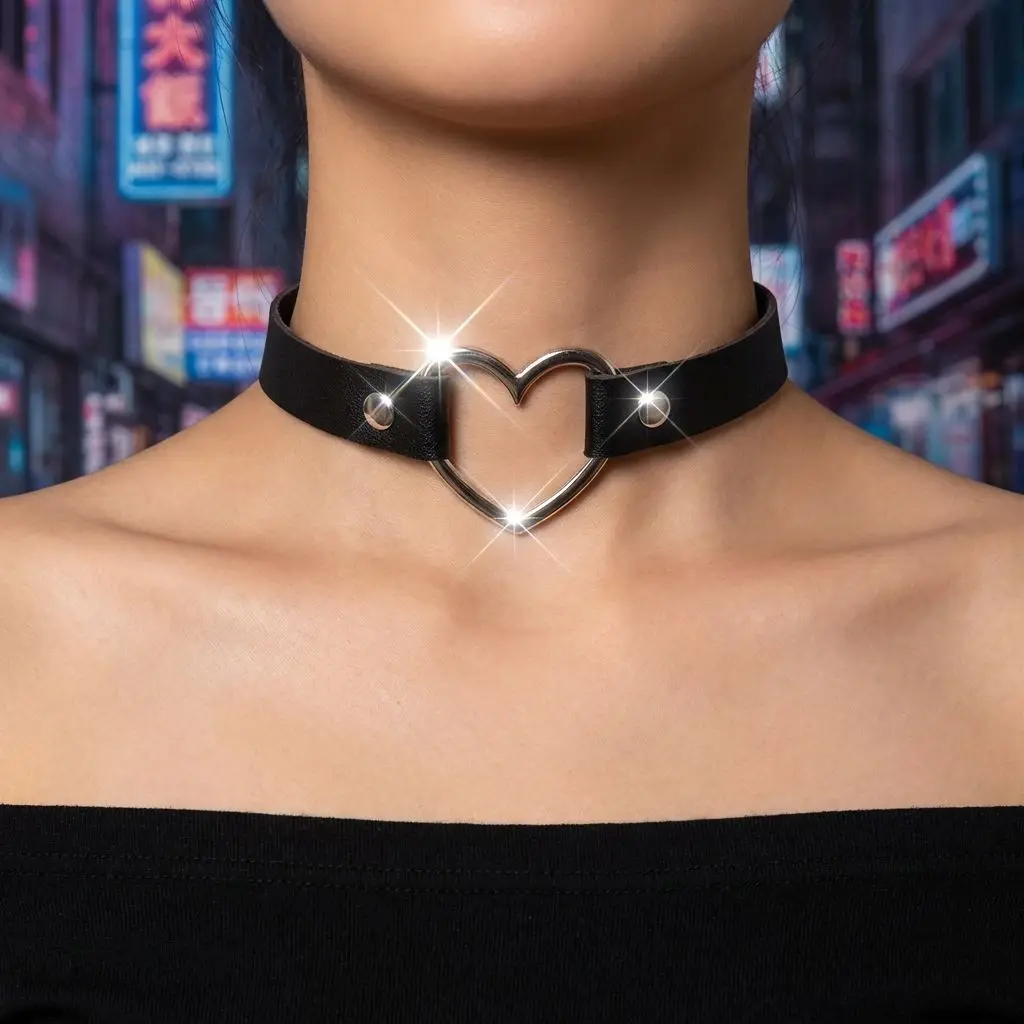 Soft Girl Harajuku Punk Style PU Leather Collar Sweet Cool Spicy Girl Love Jewelry Necklace Neck Chain Neck Chain