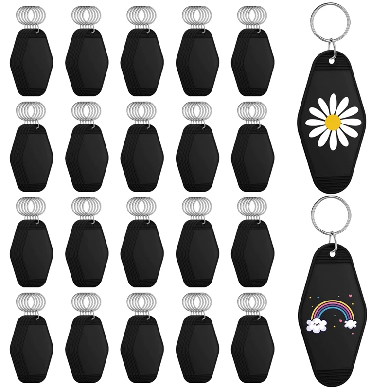 100Pcs Black Hotel Motel Keychain Bulk Plastic Sublimation Blank Keychains Vintage Rhombus Motel Key Tags Double Sided Durable