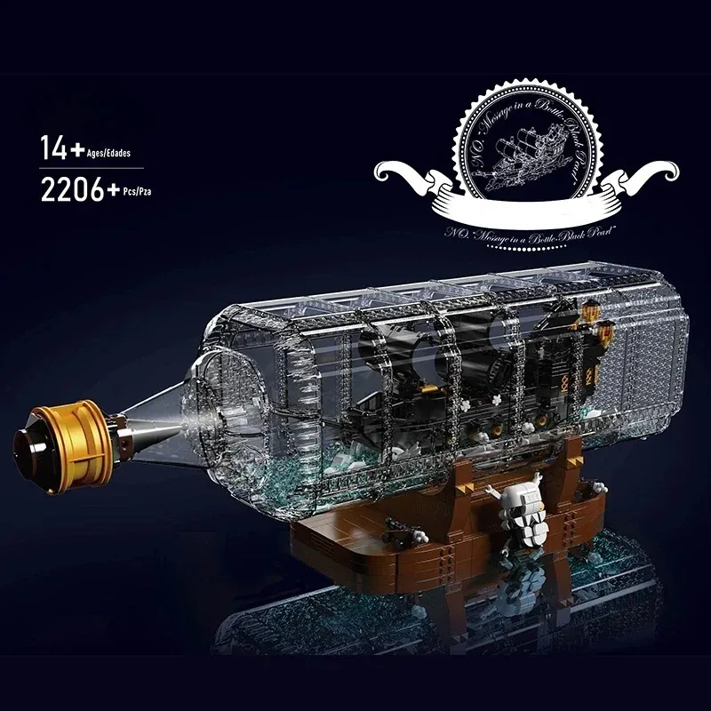 2206PCS MOC Bottiglia Alla Deriva Perla Nera Nave Pirata Building Blocks Modello Desktop Decor Giocattoli di Montaggio con Scatola Per Bambini Regali di Natale
