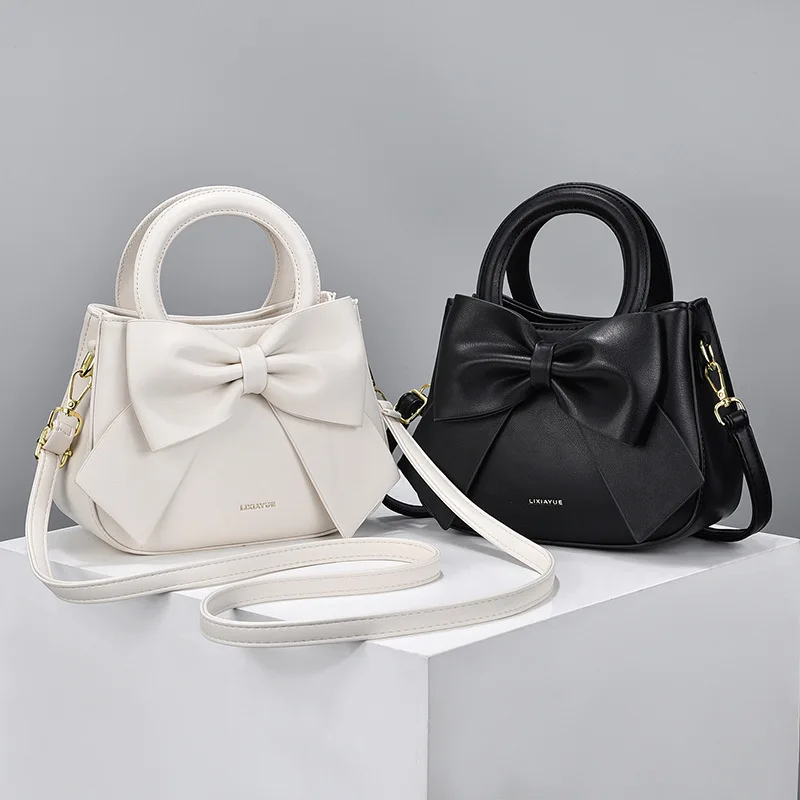 Cute Bow Knot PU Leather Shoulder Tote Bag Sweet Crossbody Bag with Top Handle Versatile Handbag for Dating Party