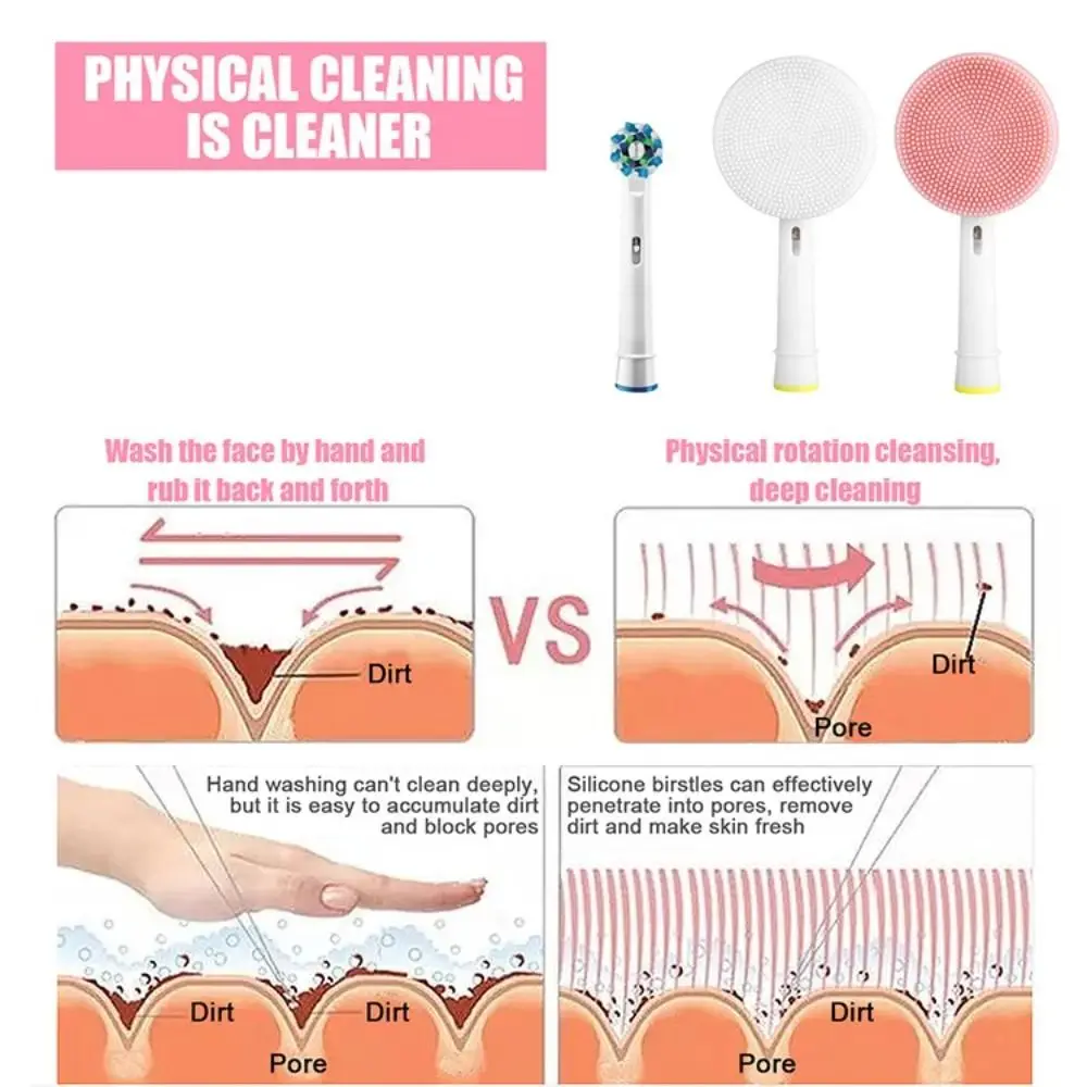 초음파 전기 페이셜 클렌징 브러시, 실리콘 케어 도구 교체 브러시 헤드, 구강 B용 교체 액세서리