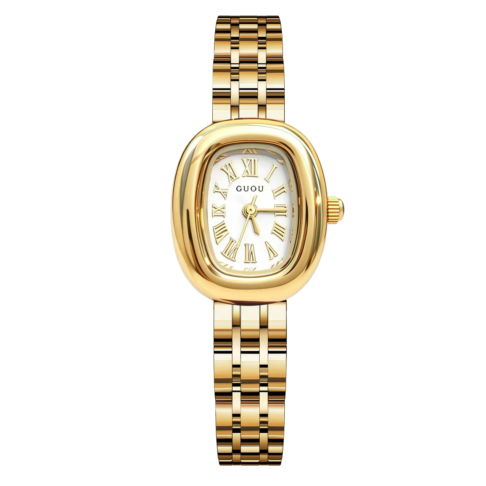 New Egg Shaped Chain Steel Band Quartz Watch for Women with Light Luxury Fashion Advanced Niche and Elegant Decorative Style