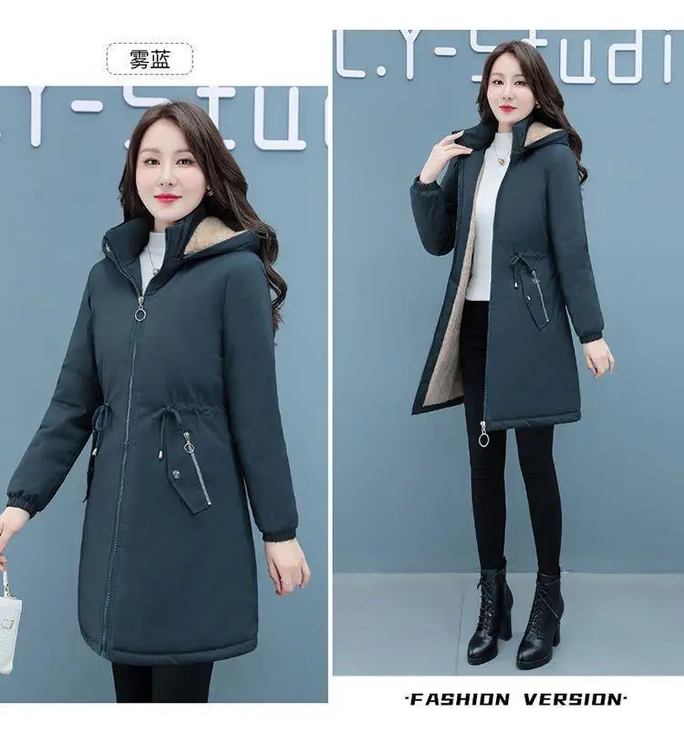 New Womens Padded Jacket Long Hooded Parker Overcoat Plus Velvet Thicke Winter Warm Coat Female Korean Casual Cotton Clothes 4XL