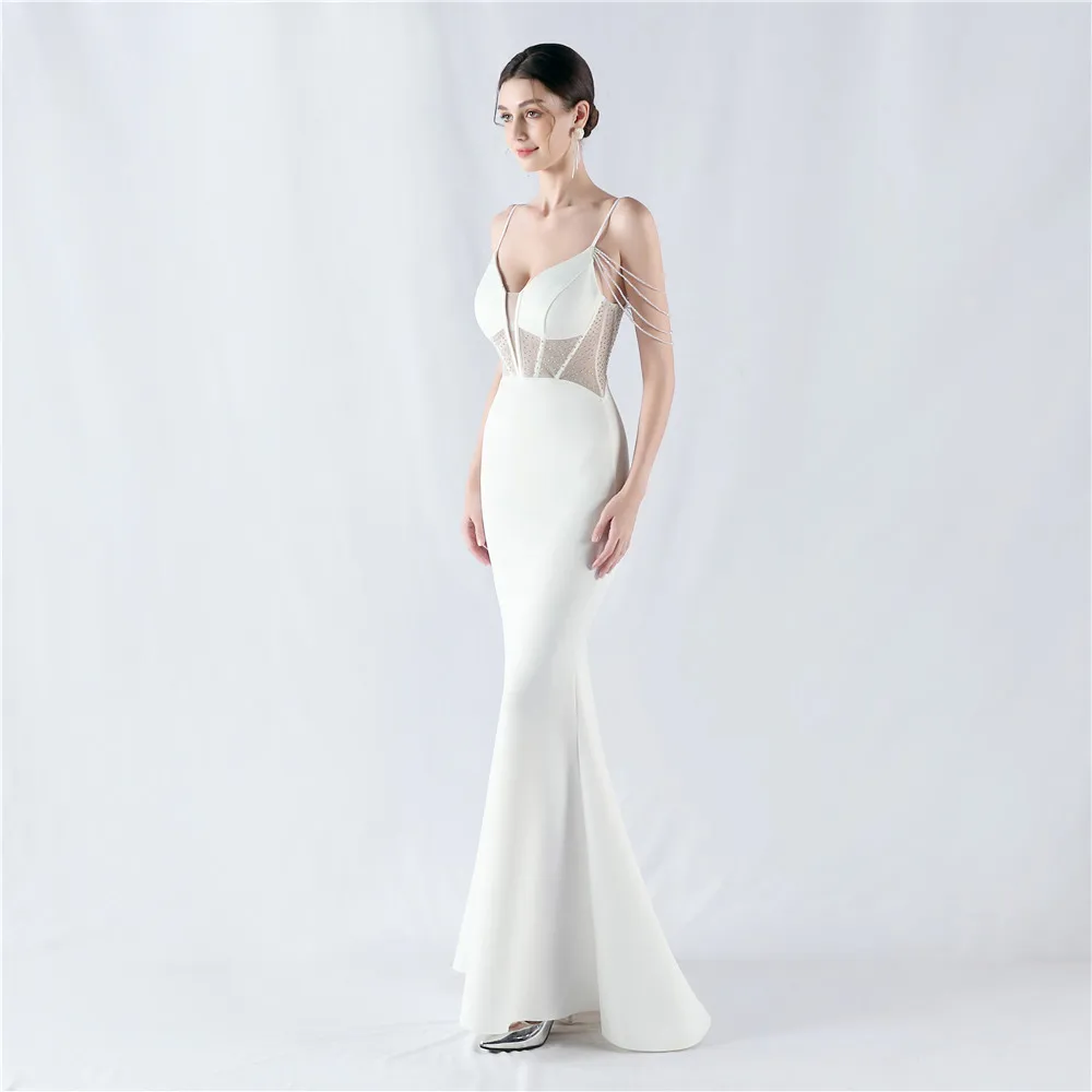 Customized Women's Spaghetti Strap Beading Hot Stamping   High Split  Sexy Prom Gown Memaid  Evening Dress