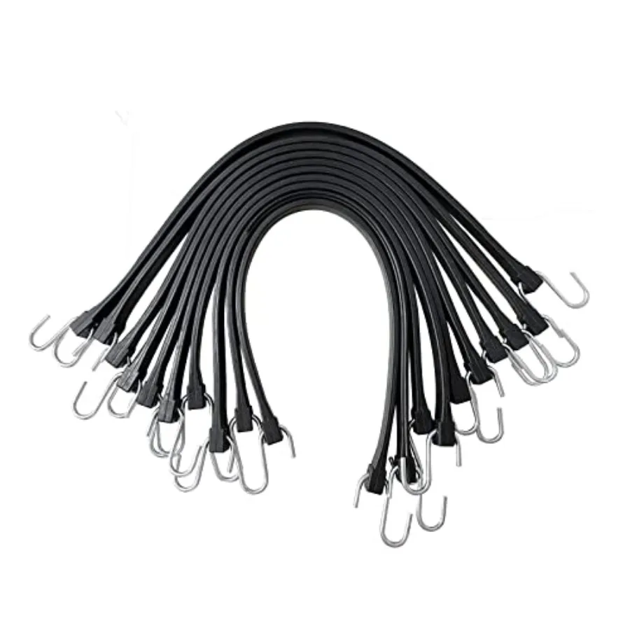 

21" Rubber Tarp Straps with 150% Max Stretch 100% EPDM Bungee Cords with Metal Crimped S Hooks Ideal for Securing Tarps Cargo C