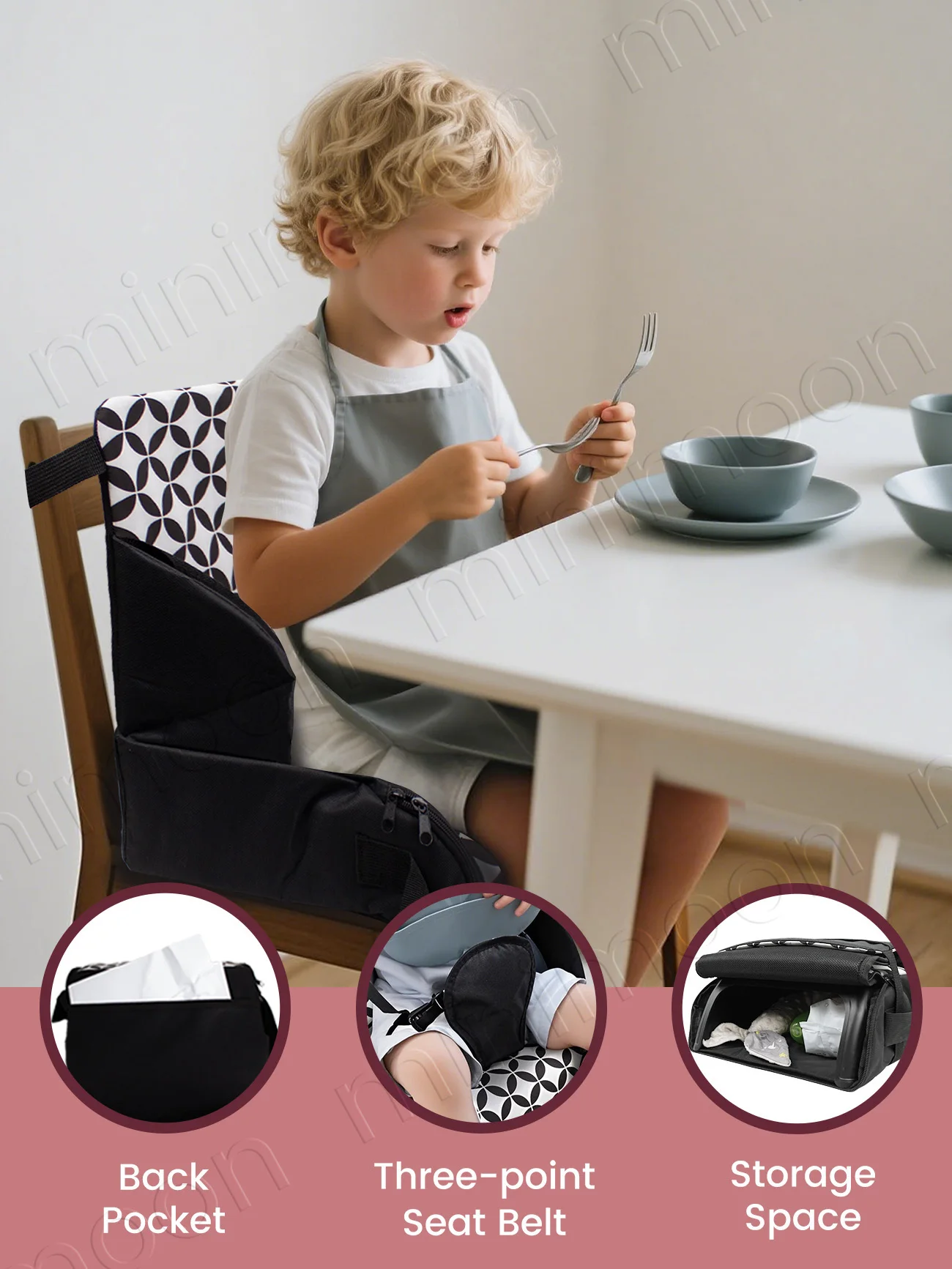Siège rehausseur Portable pour bébé, pour salle à manger et voyage, coussin de chaise haute pliable avec sangles lavables et boucle de sécurité