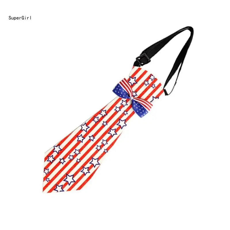 Mens American Striped Star Pattern Necktie Patriotics Adjusted Pretied Neck Tie J78E