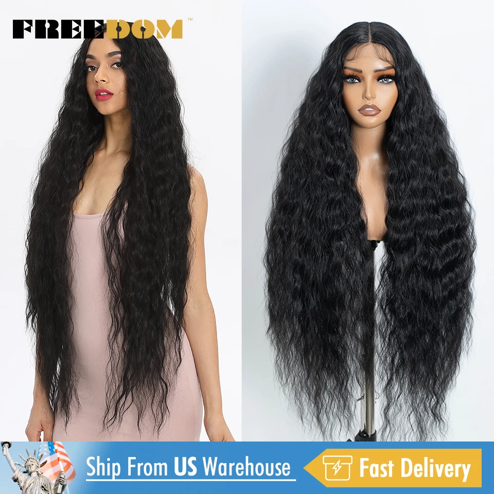 

FREEDOM Synthetic Lace Front Wigs For Black Women 42 Inch Super Long Curly Hair Lace Wigs Black Ginger Wig Cosplay Women's Wig