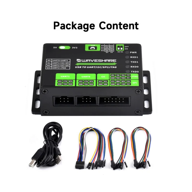 Convertisseur Waveshare USB vers UART/I2C/éventuelles I/JTAG, prend en charge plusieurs interfaces, compatible avec 3.3V et 5V, protection multiple