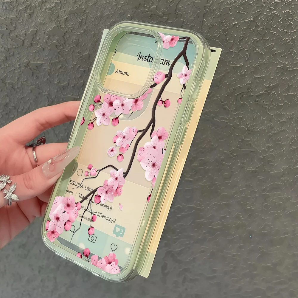 Phone Case For Samsung Galaxy A57 A07 5G S26 S25 S24 Plus S26 S25 S24 Ultra FE INS Peach Branch Transparent SIlicone TPU Cover