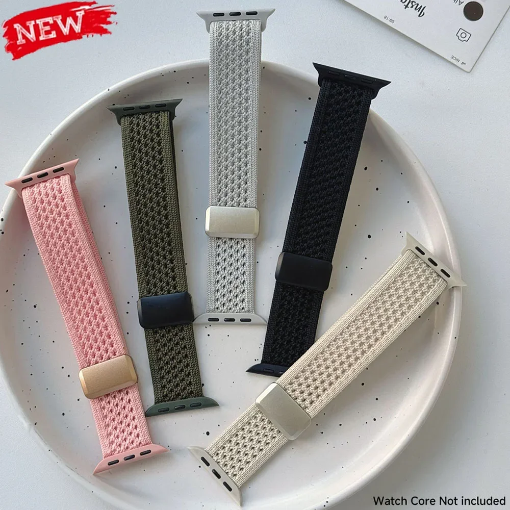 

Pop 41/45mm Nylon Band For Apple Watch Strap 9/8/7/6/SE Correas For Iwatch Ultra Series 10 46/42mm Woman Magnetic Buckle Bracele