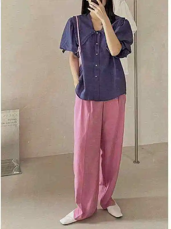 

Модная женская летняя рубашка Agereducing Puff SVE, новая модель La Cleanfit, прямого кроя, с узлом, из хлопка с лайкрой, с коротким рукавом, для малышей...