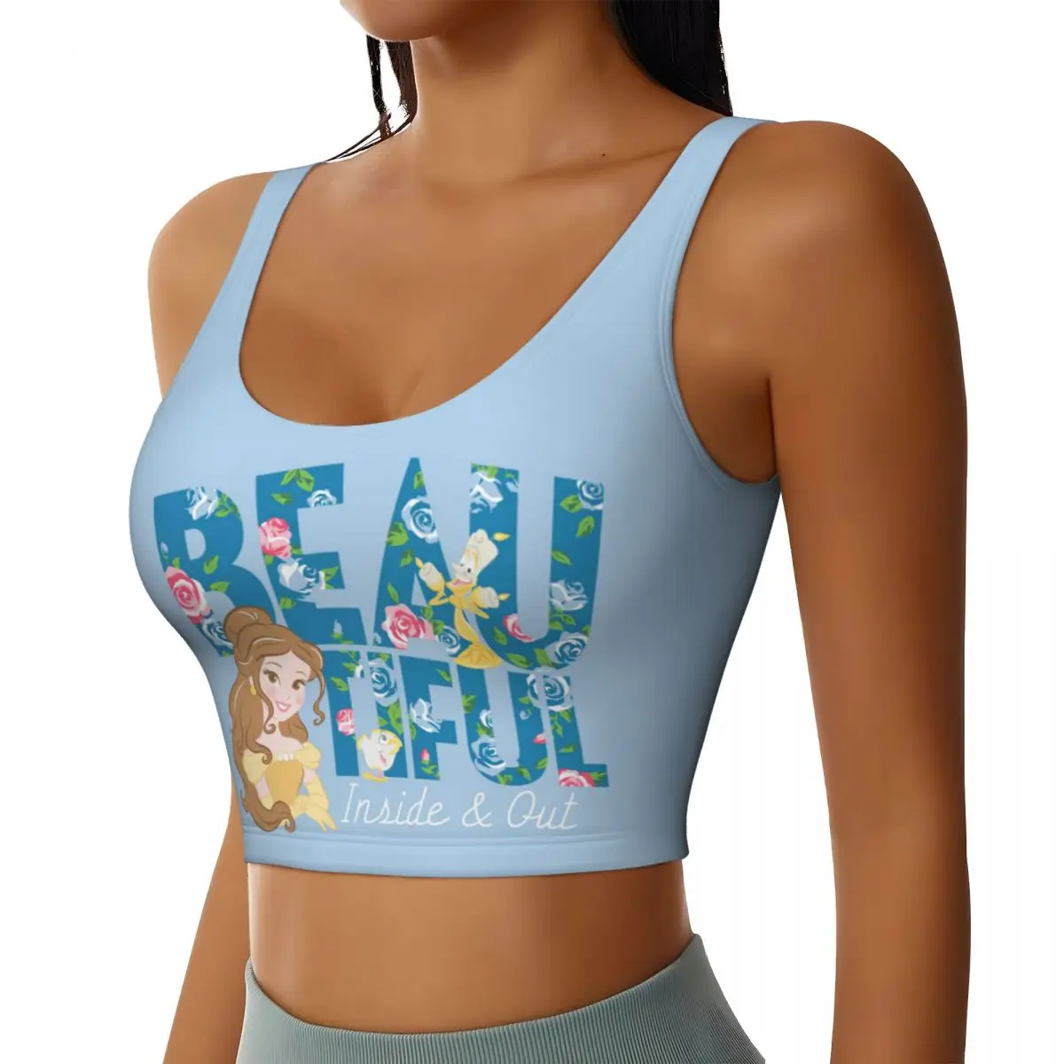 Custom Women's Beauty And The Beast Belle Beautfiul Inside & Out Sports Bra High Impact Gym Workout Yoga Crop Tank Tops