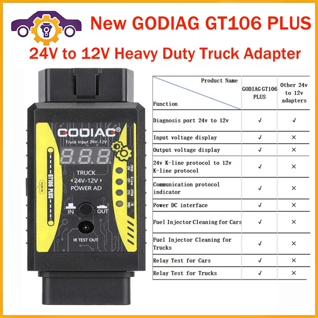 

GODIAG GT106 24V to 12V Heavy Duty Truck Adapter for X431 easydiag/ Golo/ M-DIAG/ IDIAG/ ThinkCar/ ICarScan/ Diagun/ GOLO/ DBSca