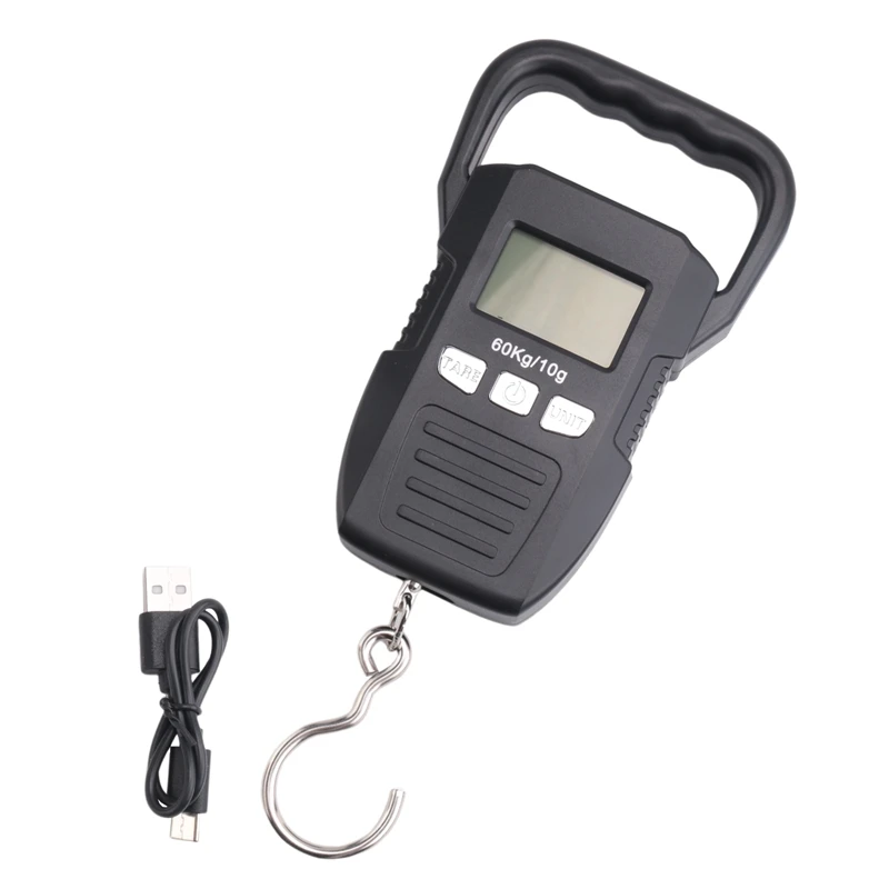 Black 60Kg/10G LCD Digital Hanging Scale Set Kit USB Recharged Crane Hook Scales Courier Luggage Home Weighing Balance Tools Set