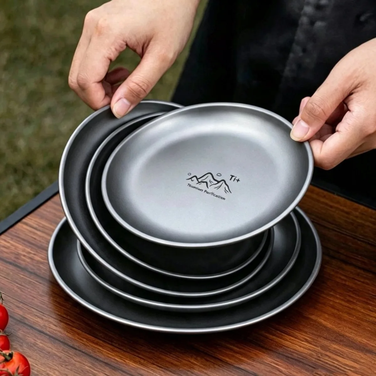 Ultra Lightweight Titanium Camping Plate,For Backpacking Hiking Picnic Barbecue,Stackable Outdoor Camping Dining Tableware ﻿