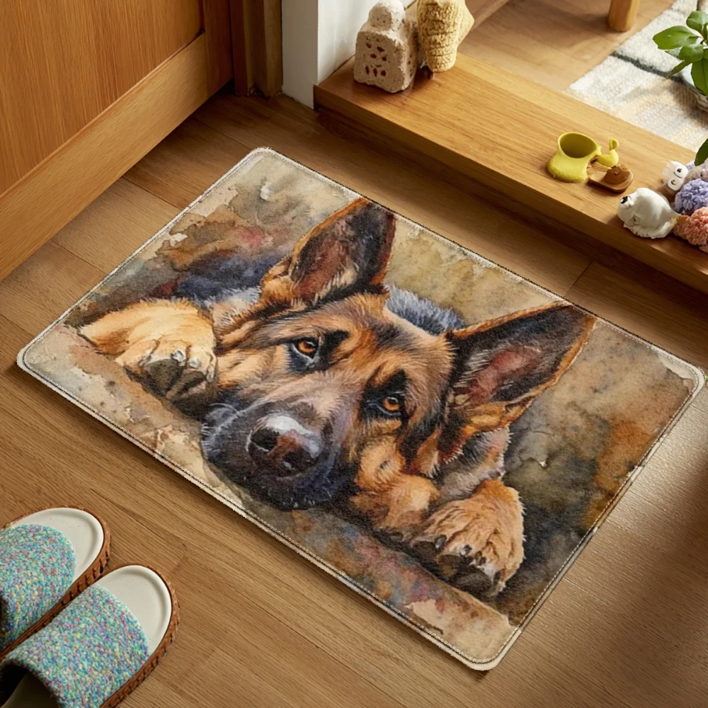 German Shepherd Warning Text welcome rug front entry courtyard foyer Entry welcome mat home decor Daily use Present