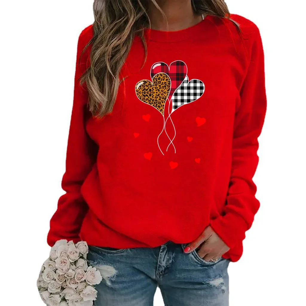 Valentine\'s Day Love Love Print Hatless Crewneck Hoodie for Women Sweatshirts  Sweatshirt  Aesthetic Clothes