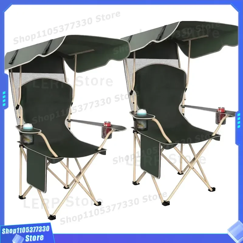 Portable Folding Beach Chair with Canopy Sunshade Armchair for Outdoor Camping Fishing BBQ Daily Leisure Lounger Seat Outdoor