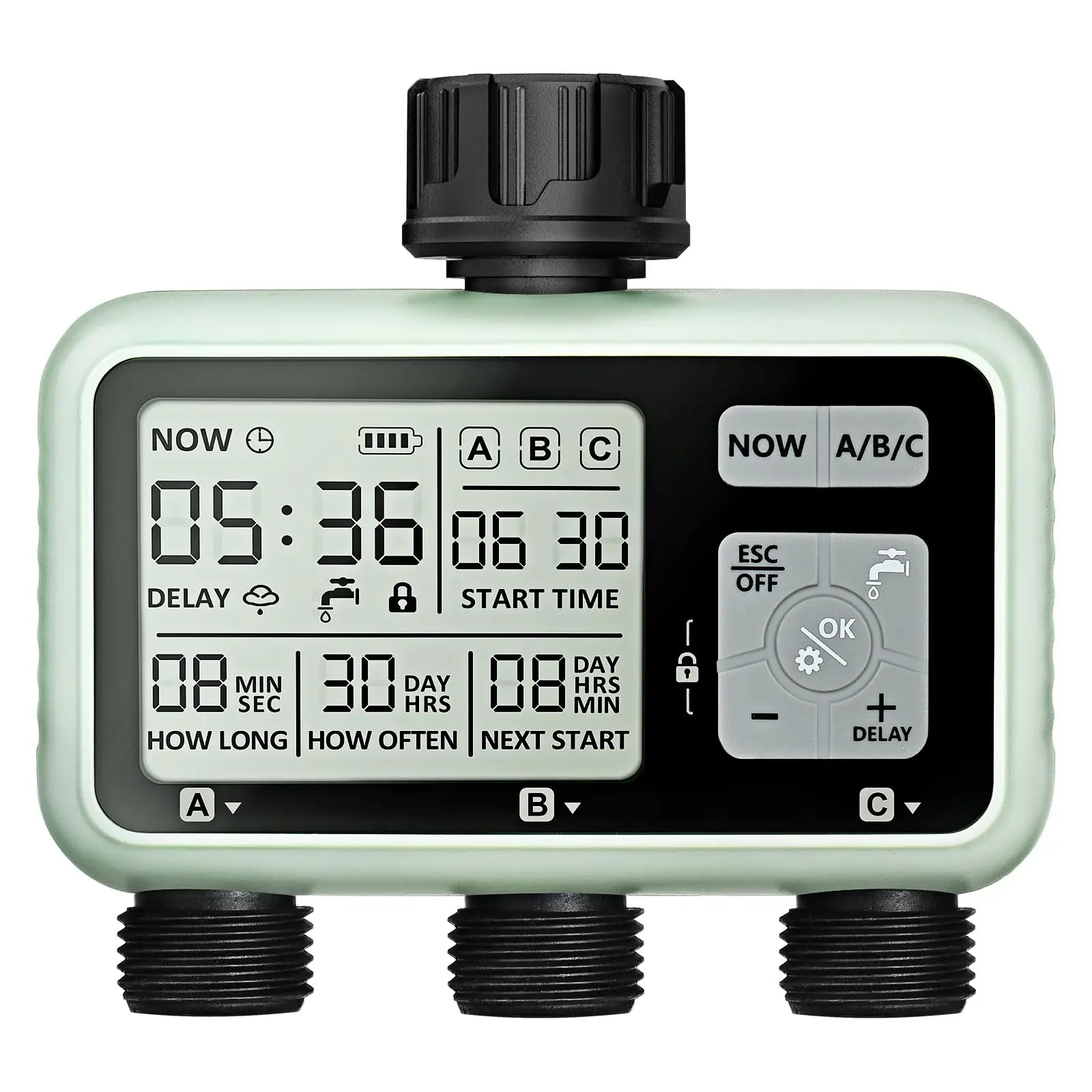 3 Outlets Garden Water Irrigation Timer, Programmable Sprinkler Timer with Rain Delay, Auto & Manual Watering System