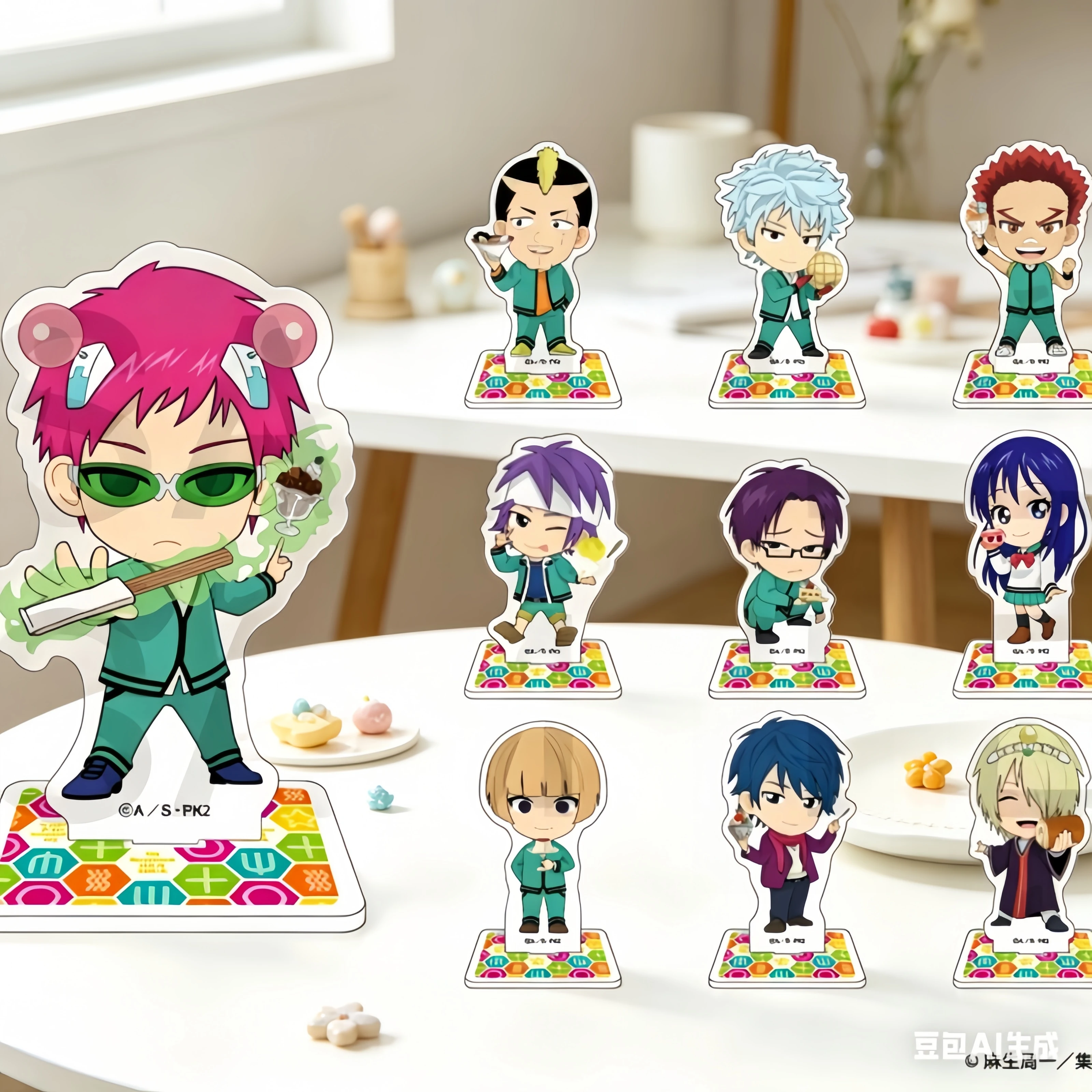 10 pièces - La vie désastreuse de Saiki K - Porte-clés et supports en acrylique scintillants pour fans d'anime - Cadeaux pour fans - 10 cm