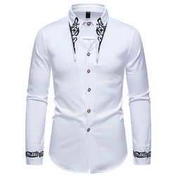 Spring New Fashion Men's Long Sleeve Shirt Men European and American Palace Embroidered Shirts Male Casual Social Wedding Party