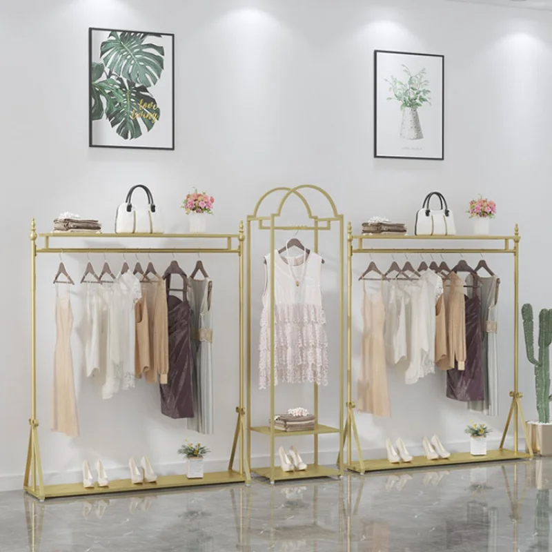 Gold Clothes Shop Vestuário Display Stand, Garment Hanging Rack, Royal Design, Custom, Menswear, Prateleiras das mulheres