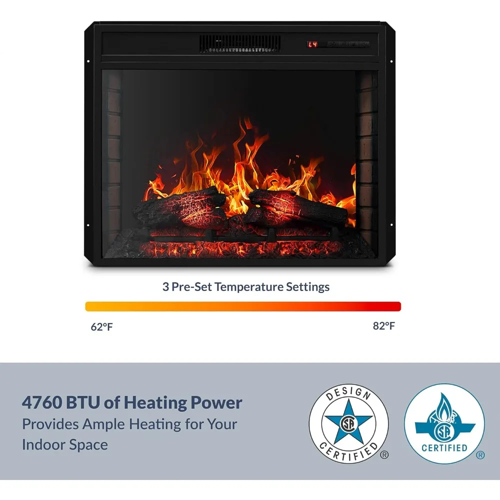 Electric Fireplace with Realistic Crackling Sound, 3-Side Glass Display Fireplace Heater, Adjustable Timer & LED Flame Lights
