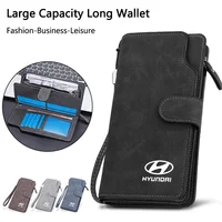 Cartera larga con logotipo de coche de gran capacidad, bolsa para llaves de documentos y tarjetas de crédito para Hyundai Creta I20 Tucson Elantra Santa Fe Solaris Ix35 Ix45