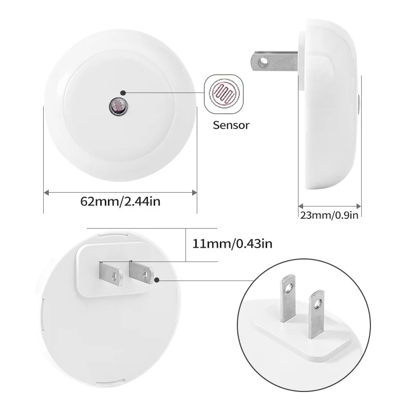 LED Night Lights EU/US/UK/AU Plug Wall Nightlight with Sensors Smart LED Night Light for Kids Room Baby Bathroom Night Lamp