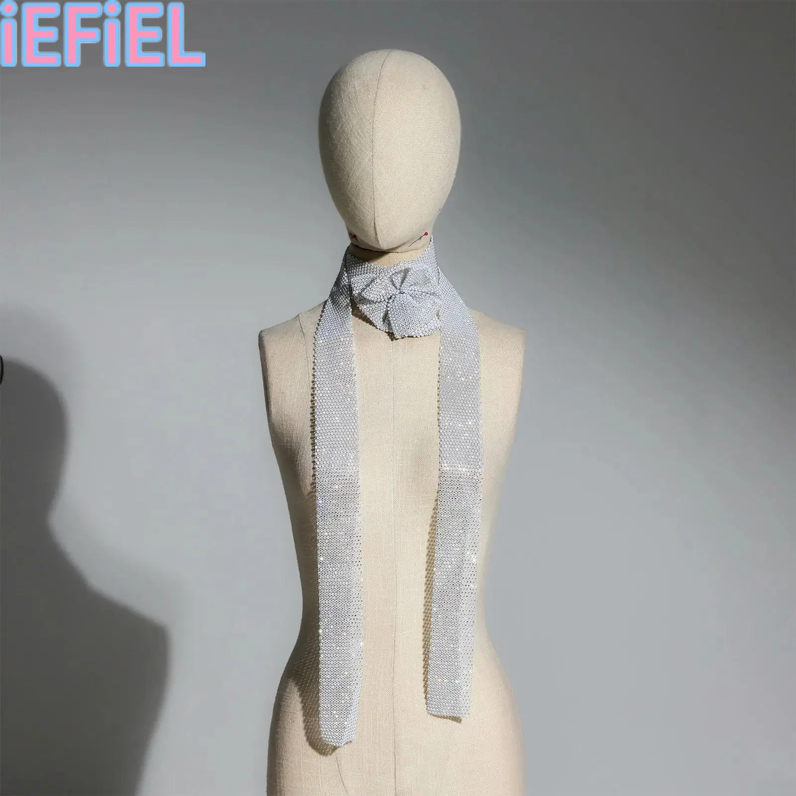 

Women Rhinestone Skinny Scarf Flower Rose Shiny Crystal Fashion Thin Long Neckscarf Neck Tie Choker for Party