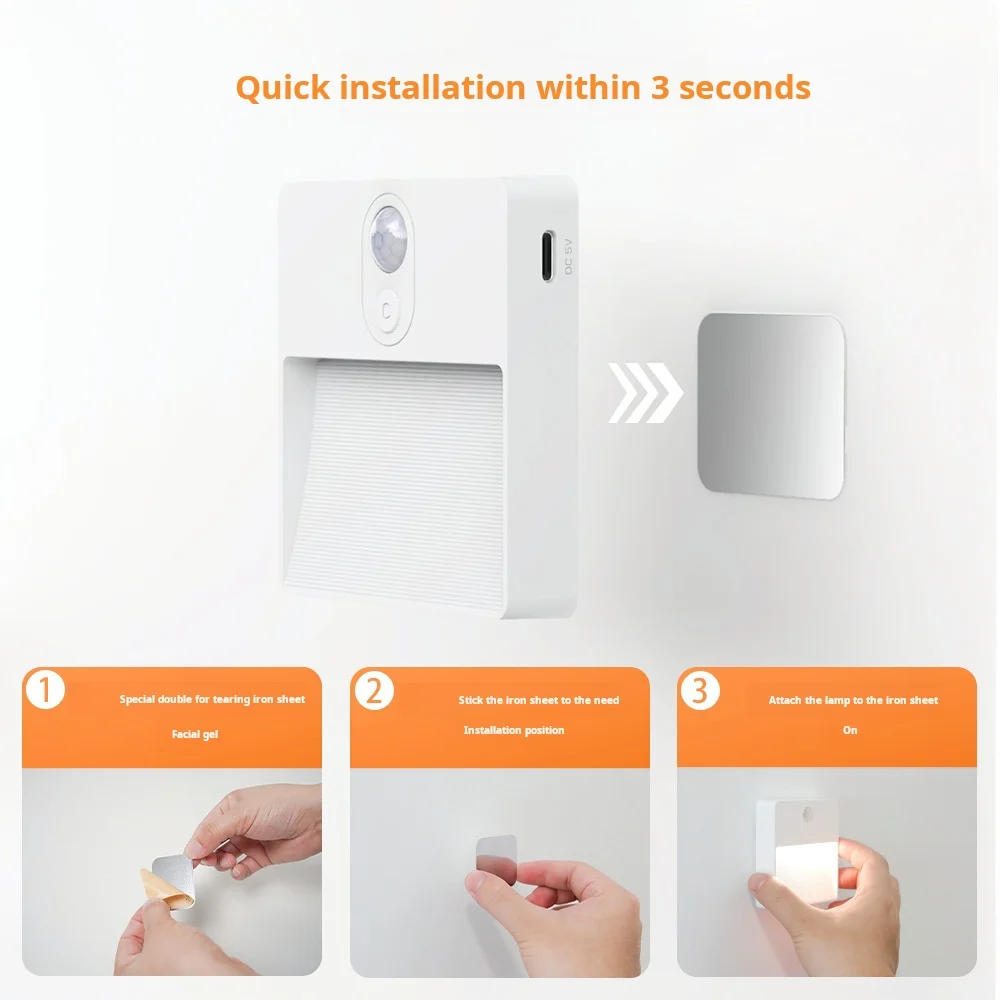 Colorful LED Smart Human Body Sensor Night Lights Emergency Automatic Lighting USB Charging Wireless Magentic Suction