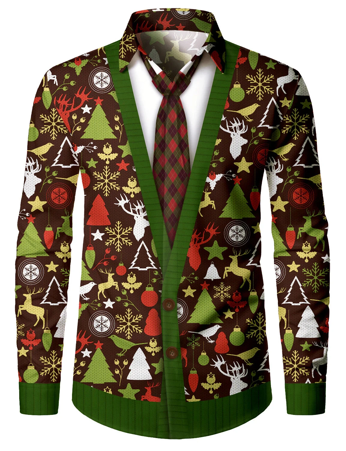 2025 Men's Funny Christmas Theme Graphics Long Sleeve Shirt Button Up Shirt Outdoor Holiday Turndown shirts Fake Tailcoat design