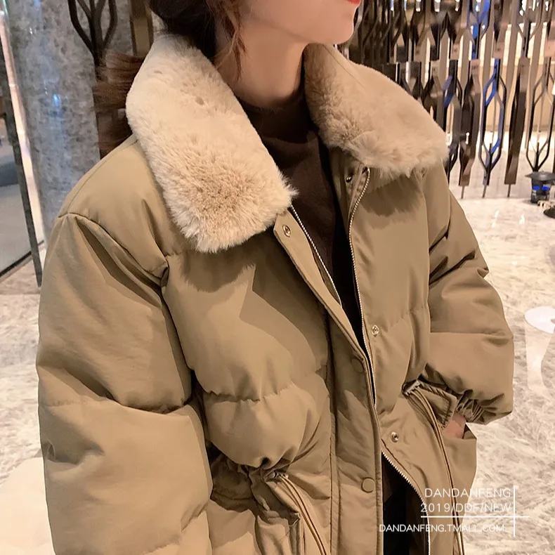 2024 Korean Fashion Women Winter Parkas Fur Collar Thick Warm Snow Wear Padded Parka Ladies Street Loose Long Down Cotton Coats