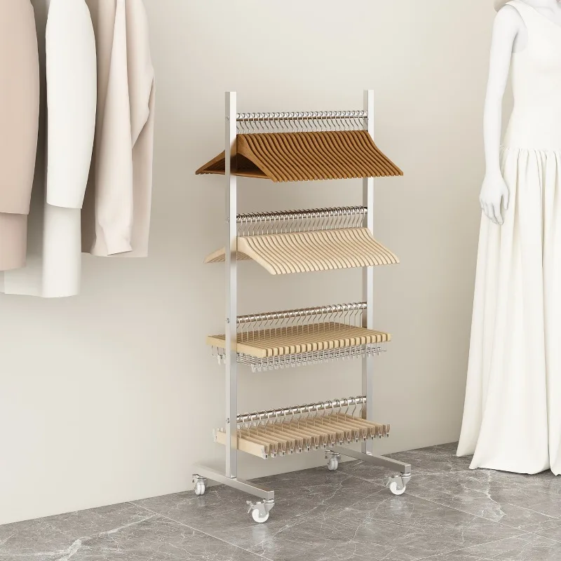 Clothing store hanger stainless steel storage rack mobile hanger multi-layer space-saving pants clip