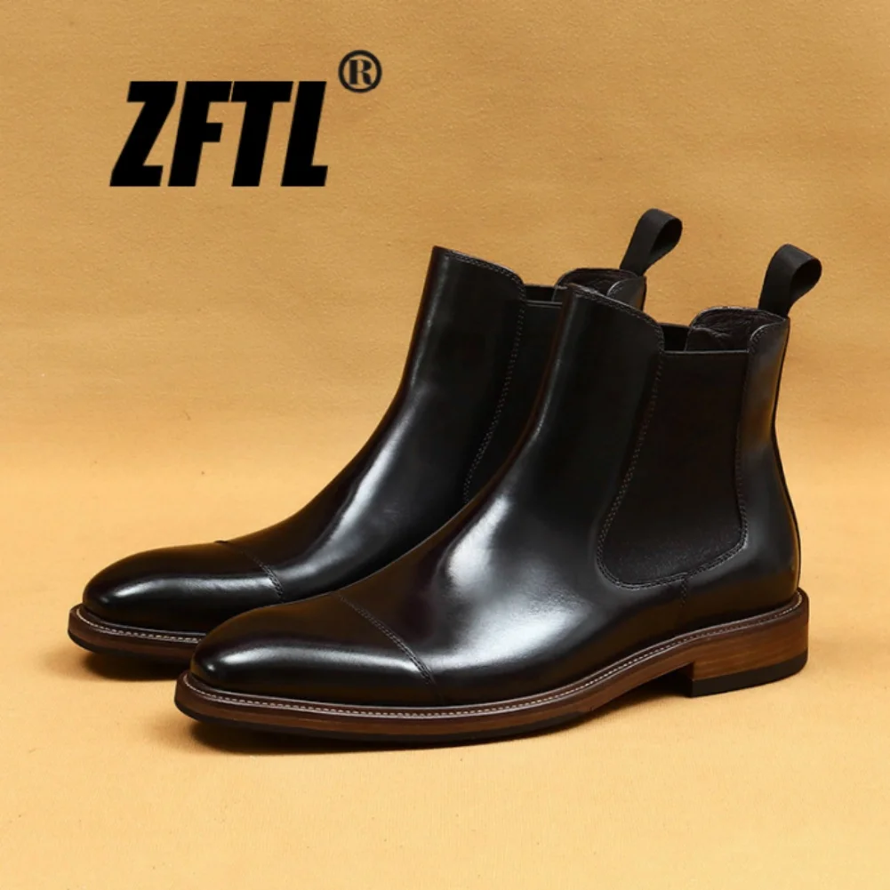 Men's Chelsea Boots Pointed Toe Leather Inner Business Formal Winter Boots for Gentlemen