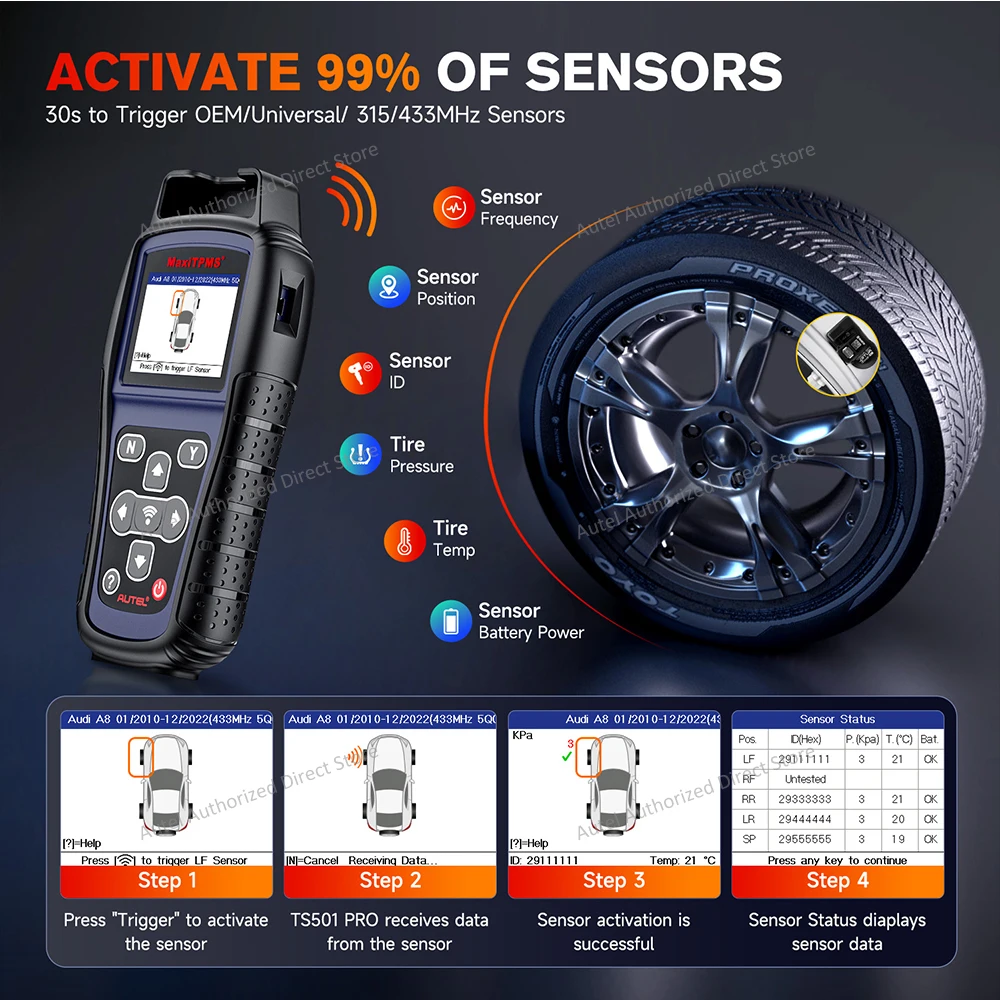 Autel MaxiTPMS TS501 PRO TPMS أداة تشخيص قارئ الرمز تفعيل/تعلم أجهزة استشعار TPMS، برنامج MX-Sensor تحديث مجاني PK TS408S