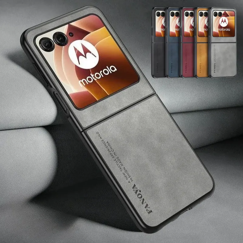 Capa para Motorola Razr + 2024 Razr Ultra 2025 2026 Razr 70 60 50 Ultra 40 em Couro PU de Pele de Carneiro com Acabamento Fosco e Silicone