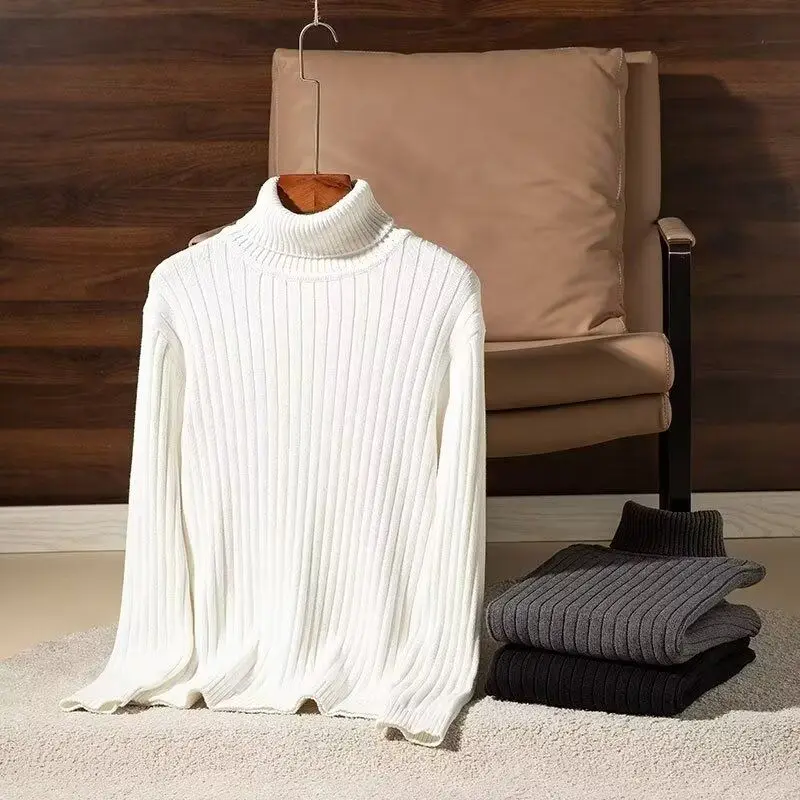 

Men's Winter High Collar Sweater Slim Fit Thi Long Ne Pure Color Twist Knitted irt Warm Cozy Polyester Fiber Casual Wear