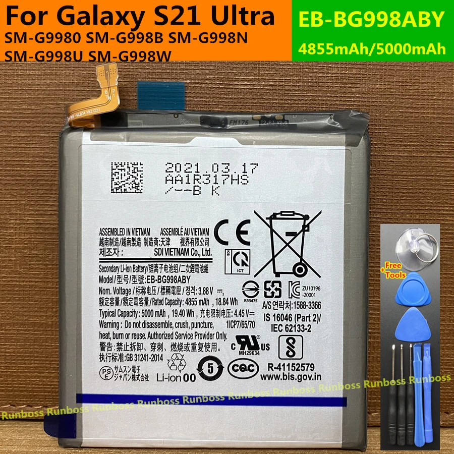 EB-BG998ABY 5000mAh Phone Battery For Samsung Galaxy S21 Ultra S21Ultra 5G G998 SM-G9980 SM-G998B SM-G998N SM-G998U SM-G998W